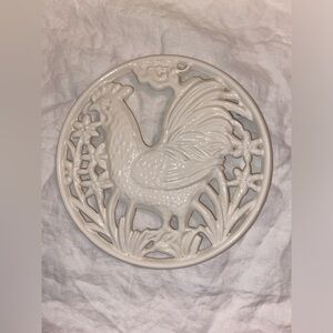 3/30$ Home Kitchen Farmhouse Cast Iron white‎ rooster Trivet 8”